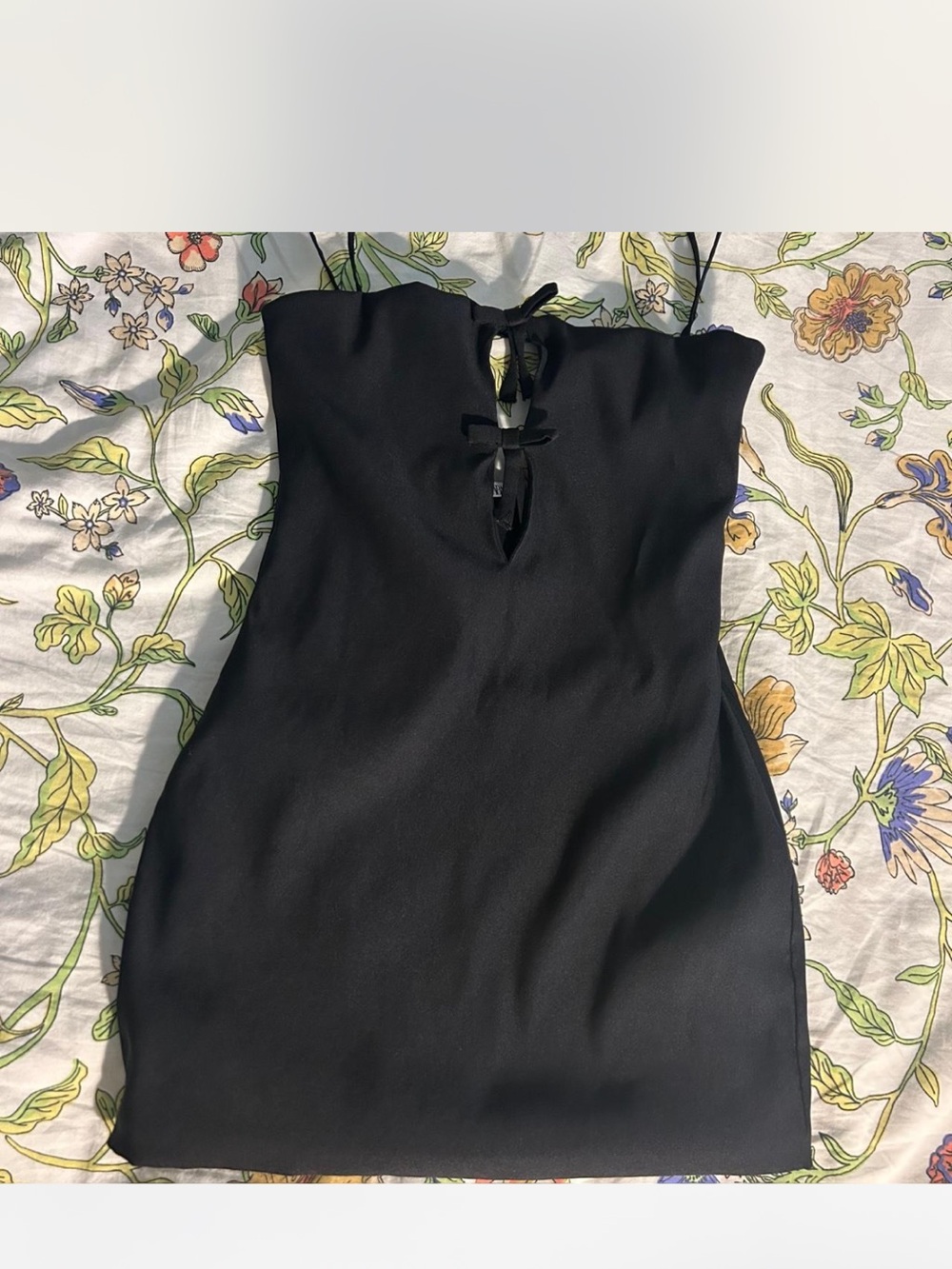 Zara Black Strapless Mini Dress with Front bow Detail